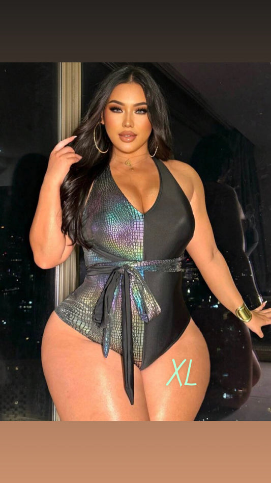 Half animal print rainbow swim